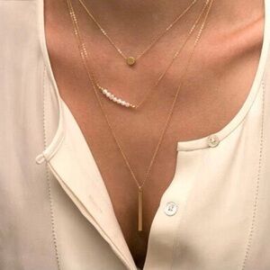 Layered Pearl Tassel Coin Necklace Women Color Gold